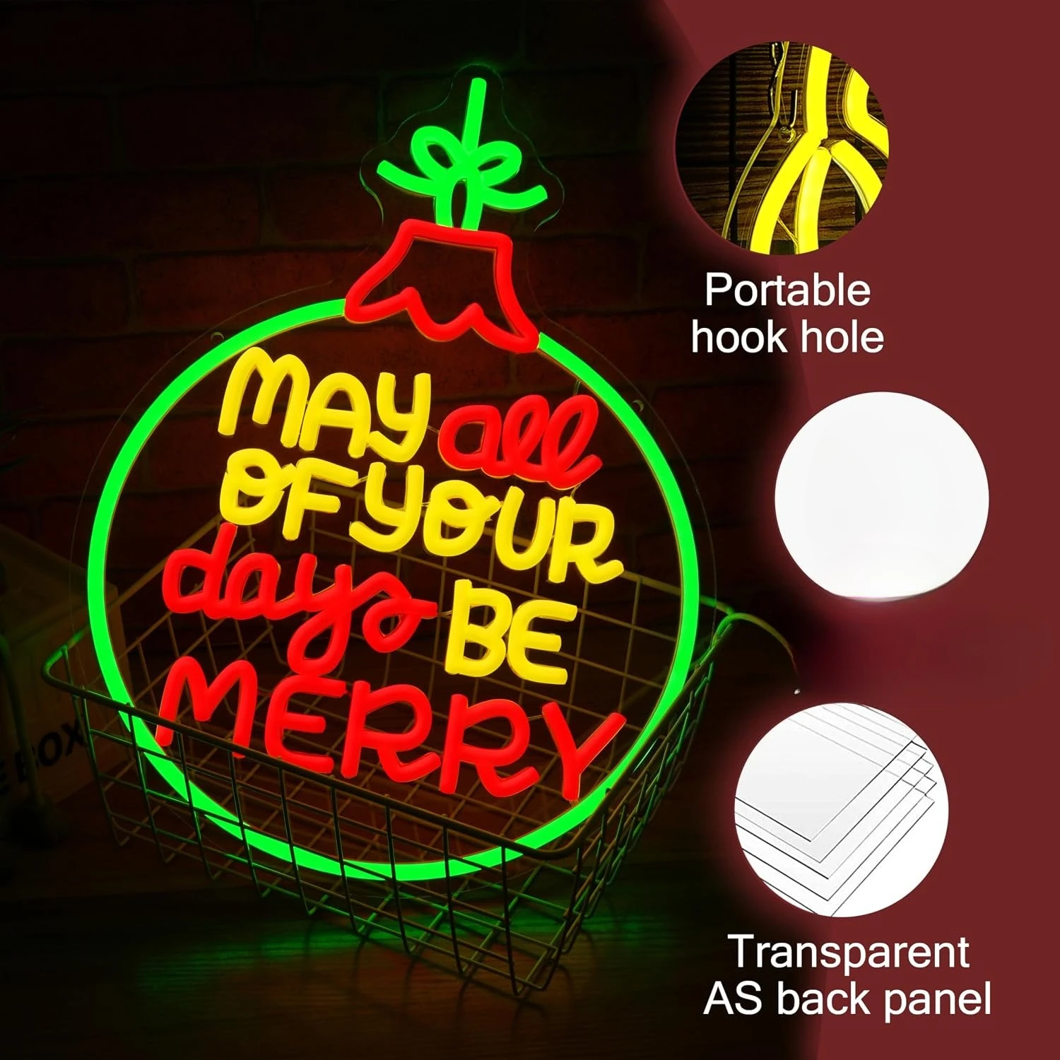 Christmas Neon Sign Bauble Merry LED Neon Light for Bar Home Living Room Game Room Bedroom Party Decor Gift USB Powered