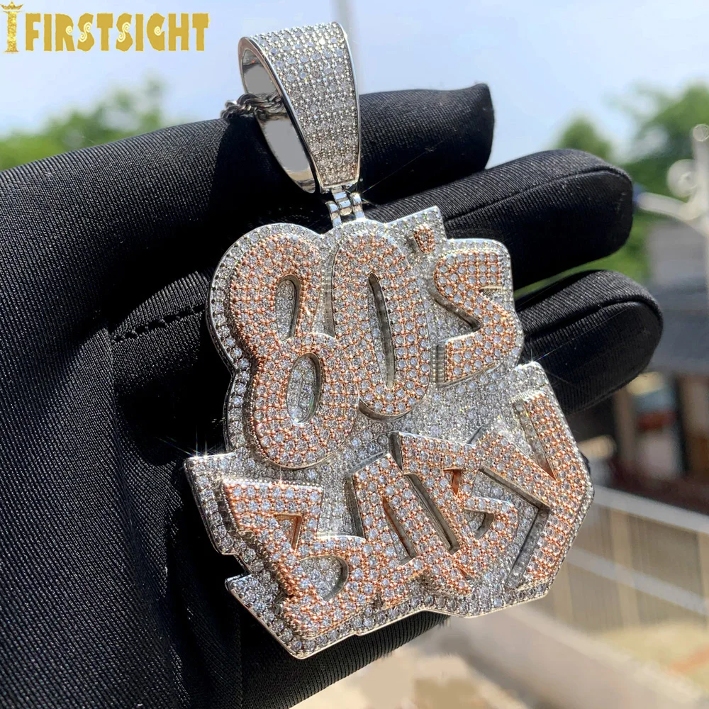 New Iced Out Bling CZ Letter Cross Pendant Necklace Various Design 5A Zircon Two Tone Color Badge Charm Men\'s Hip Hop Jewelry