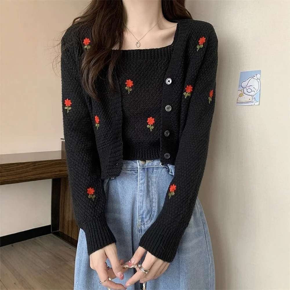 

UNIKTEE женский свитер с цветочным принтом, повседневный свитер с длинными рукавами и пуговицами спереди, осень-зима, молодежный однобортный с полным принтом