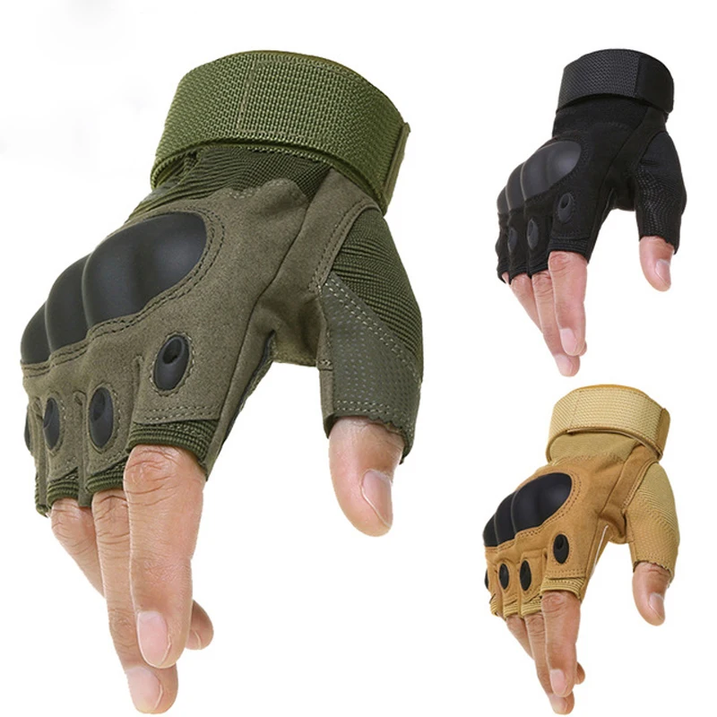 Guantes tácticos sin dedos para exteriores, nudillos duros, Paintball, Airsoft, caza, combate, montar, senderismo, guantes de medio dedo