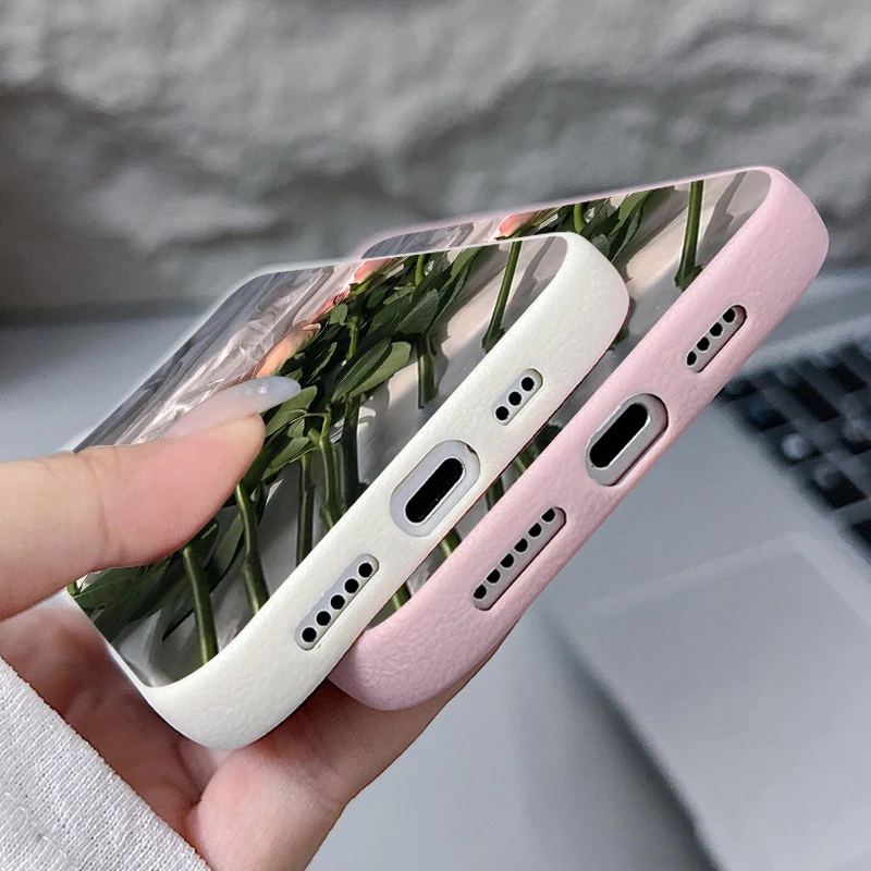 Pink Rose Flowers Phone Case For iPhone 17 Air 16 15 14 Pro Max 13 12 Pro 11 16e Shockproof Silicone Leather Texture TPU Cover - view 5