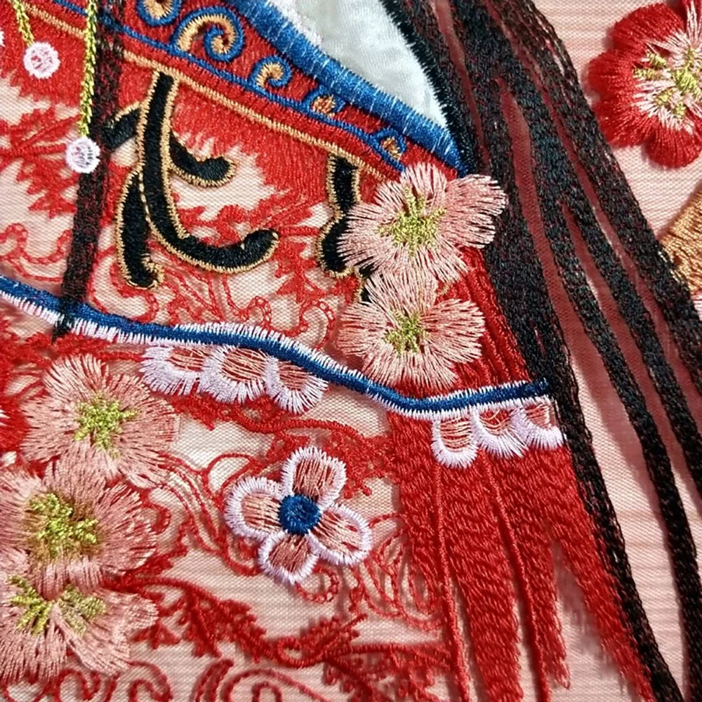 Large Embroidery Patch Traditional Opera Figure Huadan Patch Ancient Sew on Patches Dress Fabric Appliques for Clothing