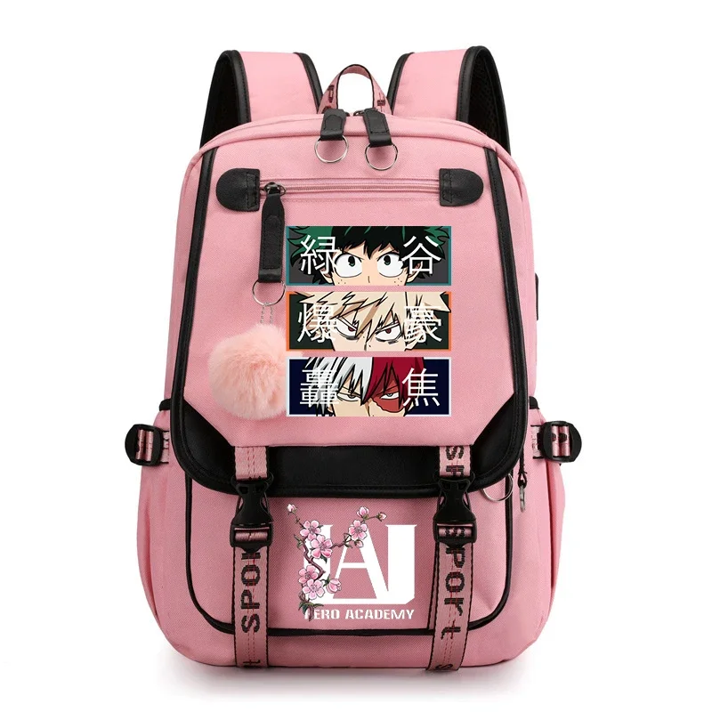 Ransel pengisi daya USB Anime My Hero Academia Shoto totoroki Bakugou Deku ransel untuk sekolah remaja perempuan laki-laki hadiah tas buku