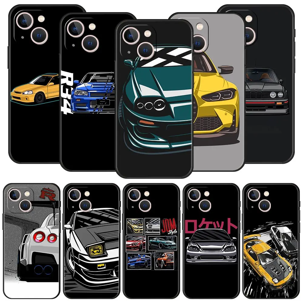 JDM Type R Civic Sport Car Luxury Phone Case For iPhone 13 15 14 12 Mini 11 Pro MAX XR X SE XS 7 8 Plus Silicone Black Cover