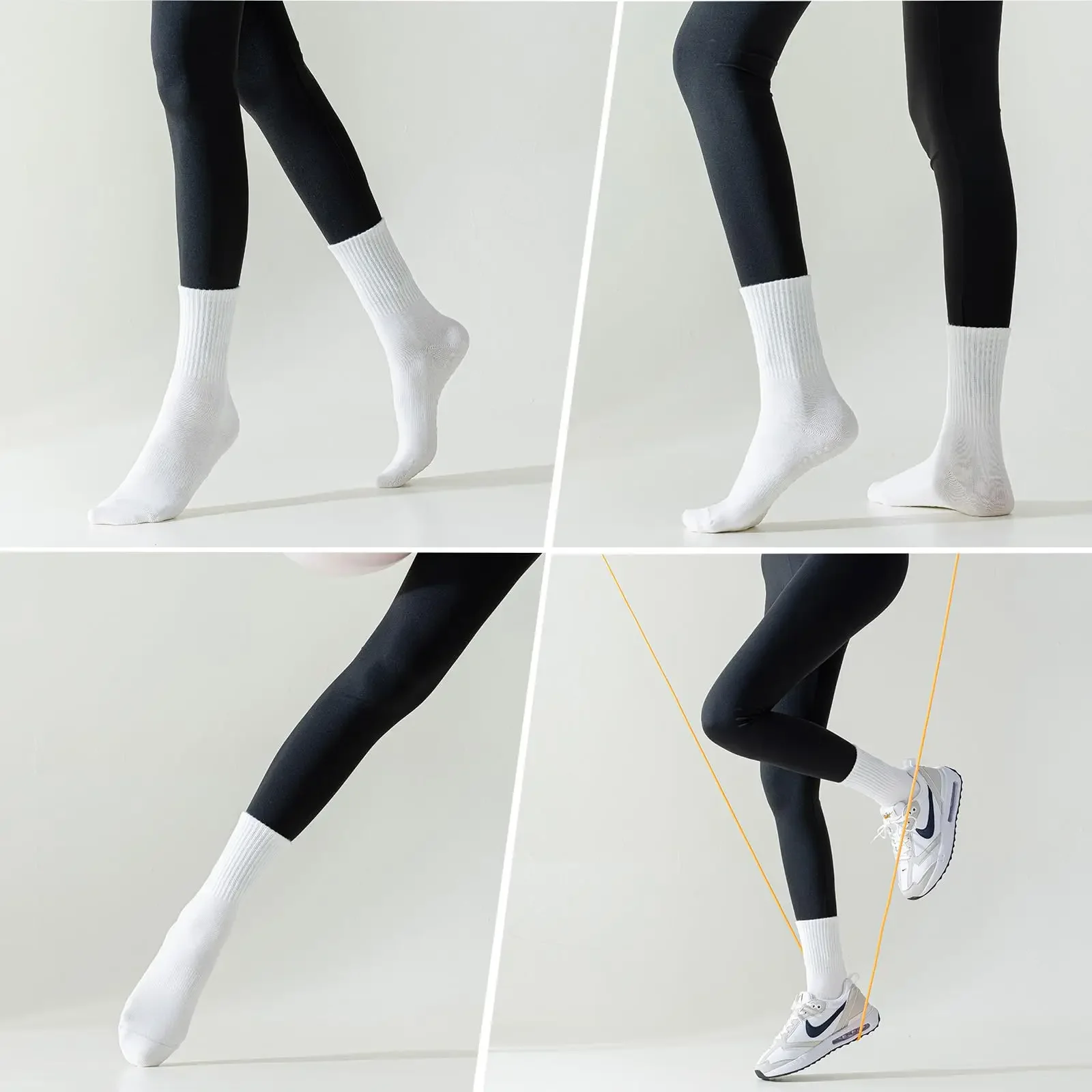 4-6 pares de meias de ioga femininas, entressola de cor sólida antiderrapante aderência yoga pilates meias de balé