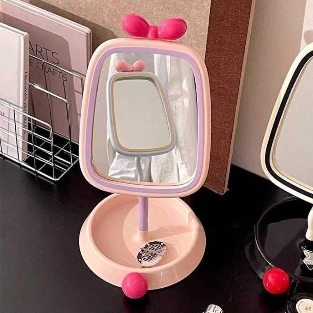 

360° Rotatable Bow Makeup Mirror Round Ball Light Luxury Vanity Mirror High Definition Home Decoration Desktop Stand Mirror