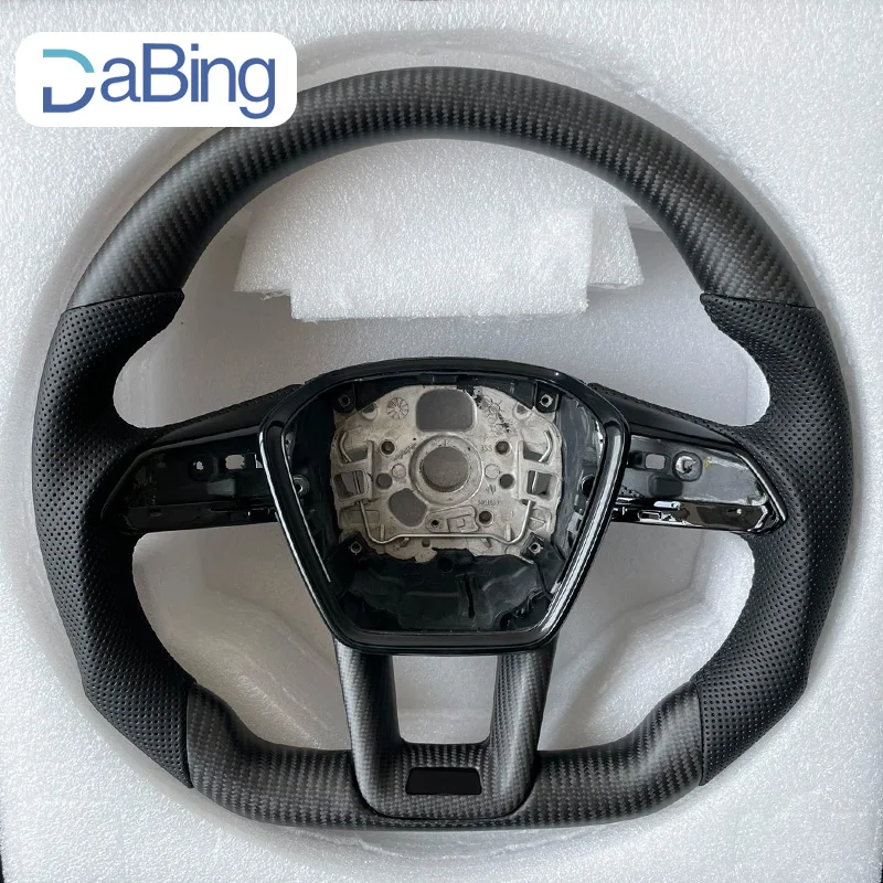 

For Audi A6 C8 matte carbon fiber leather black stitching flat bottomed sports steering wheel without heating, Car Accessories