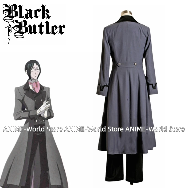 《Custom Size》Anime Black Butler Sebastian Michaelis Tutor Cosplay Wig Costume Dress Halloween costume Any Size