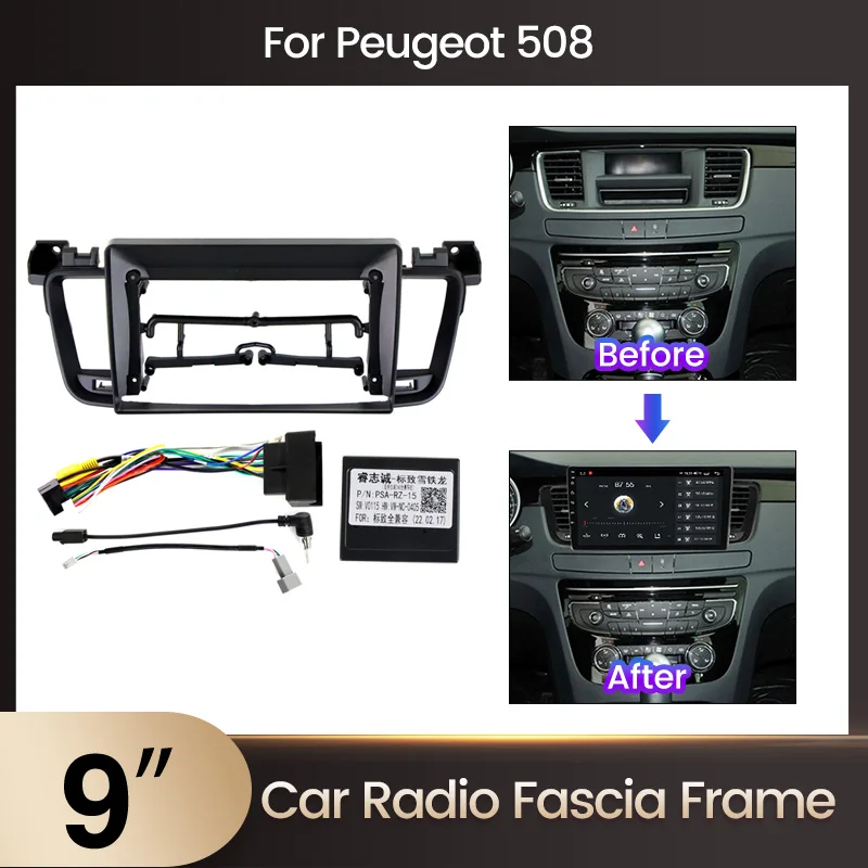 MEKEDE for Peugeot 508 Car Centre Console Mounting Panel Kit Car Radio Bezel Frame Cable 9 Inch Multimedia Panel Frame Kit Cable