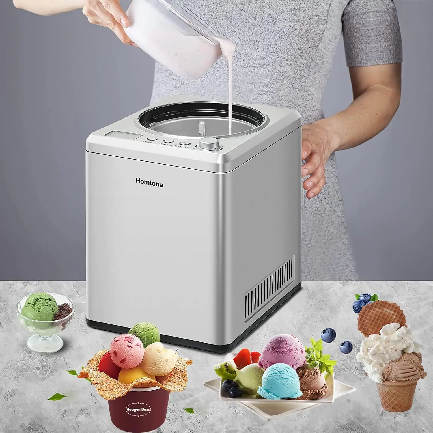 Machine à crème glacée, 2.64 pintes pour les zones exécutives, crème glacée molle faite maison, déficit ato, sorbet en 60 min, garde le refroidissement pendant 2H, pas de précongélation