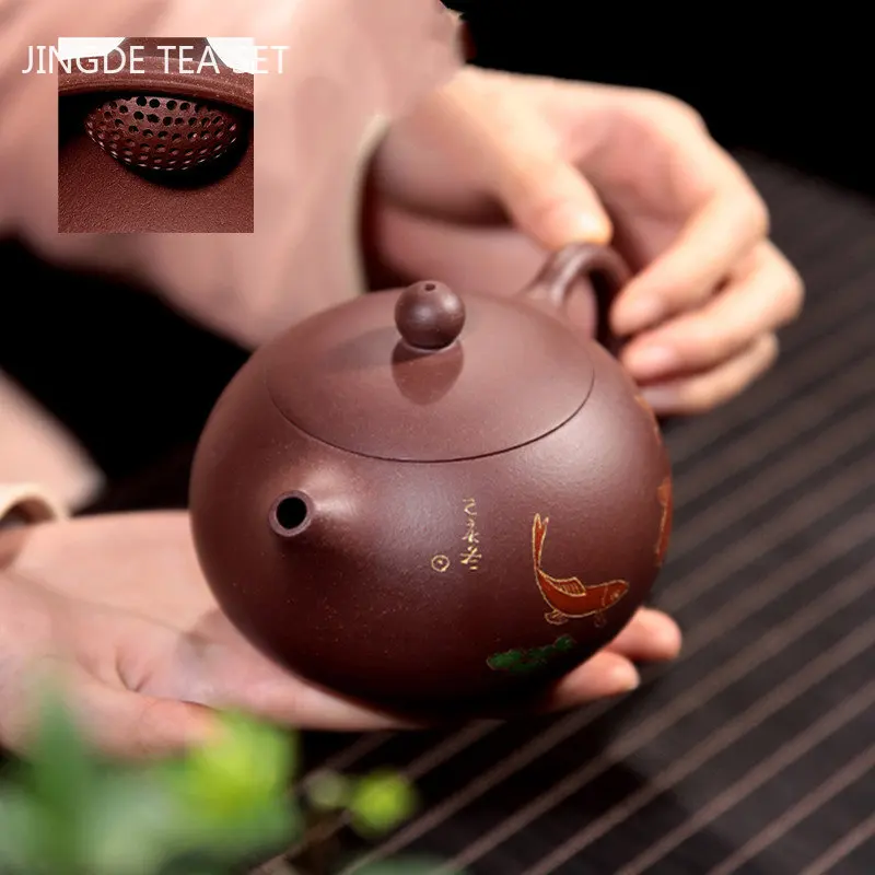 

Zisha Zhu Mud Xishi Teapot Classic Yixing Purple Clay Teapots Handmade Ball Hole Filter Tea Kettle Home Beauty Teaware 310ml