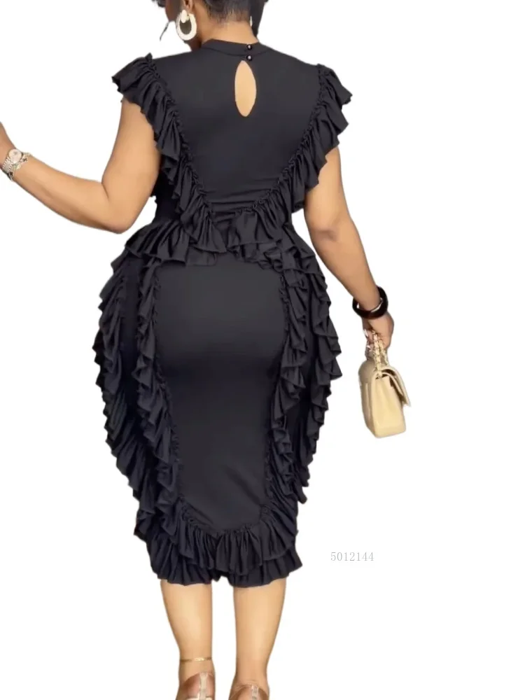 

2025 Summer New Fashion Women's Dress Pure Color Empire Waist Gathered Lace Sleeveless Bodycon Midi Dress Cross-Border Clothing