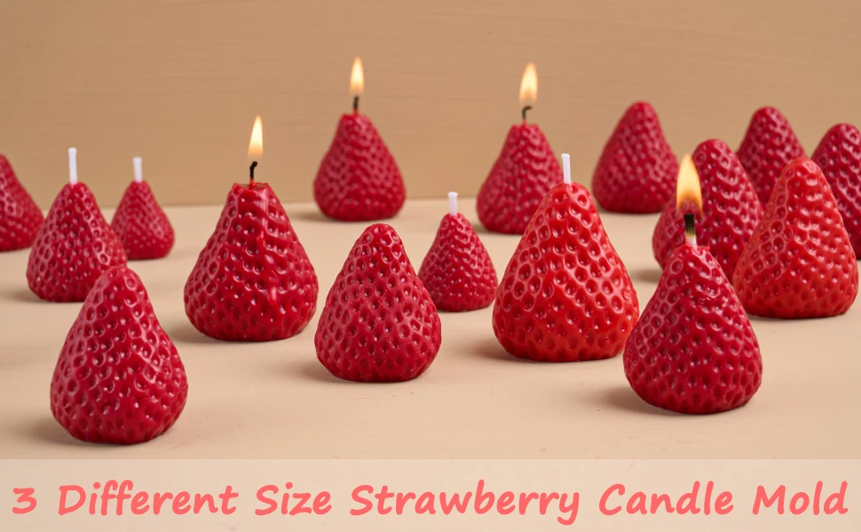3D Erdbeer-Silikonform, 4-fach Erdbeer-Duftkerzen-Seifen-Fondant-Form, Frucht-Epoxidharz-Gießform S M L – Detail 4