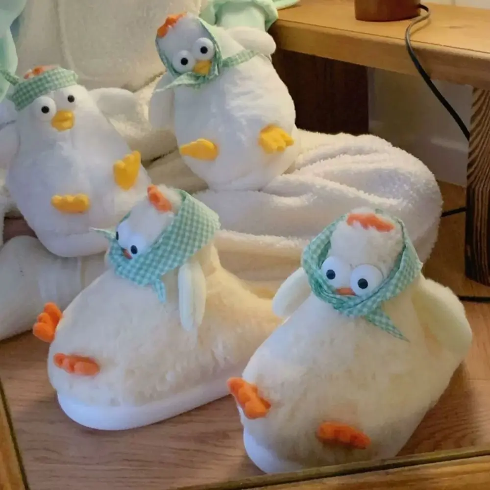 

Fashion Furry Yellow Chicken Slippers Velvet Cartoon Slippers Plush Kawaii Soft Winter Warm Slippers Women