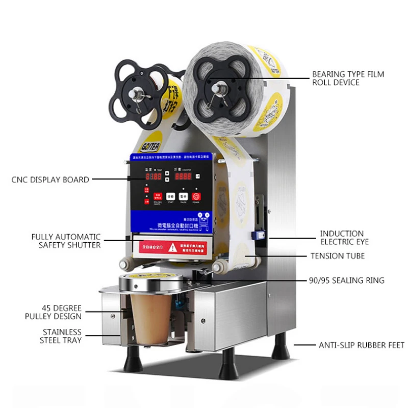 Automatyczna inteligentna maszyna do zamykania kubków Komercyjna zgrzewarka do tworzyw sztucznych Maszyna do zamykania sklepu z herbatą mleczną 90/95