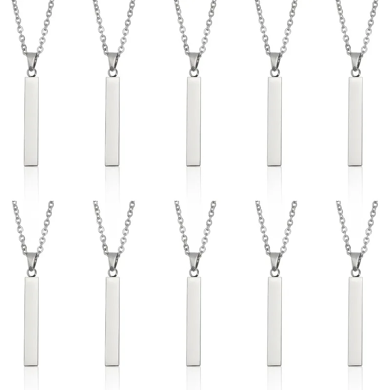 10Pcs Stainless Steel Rectangle Pendant Necklace Engravable Stainless Steel Rectangular Pendant Stamping Blank Bar Pendant