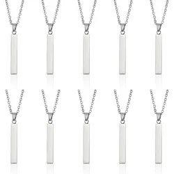 10Pcs Stainless Steel Rectangle Pendant Necklace Engravable Stainless Steel Rectangular Pendant Stamping Blank Bar Pendant