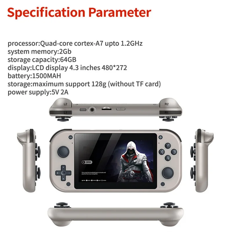 

EDT-M17 Handheld Game Console 4.3 Inche Lcd Display Quad-Core Cortex-A7 Upto1.2Ghz 25 Kinds Of Classic Simulators Play-128G Dura