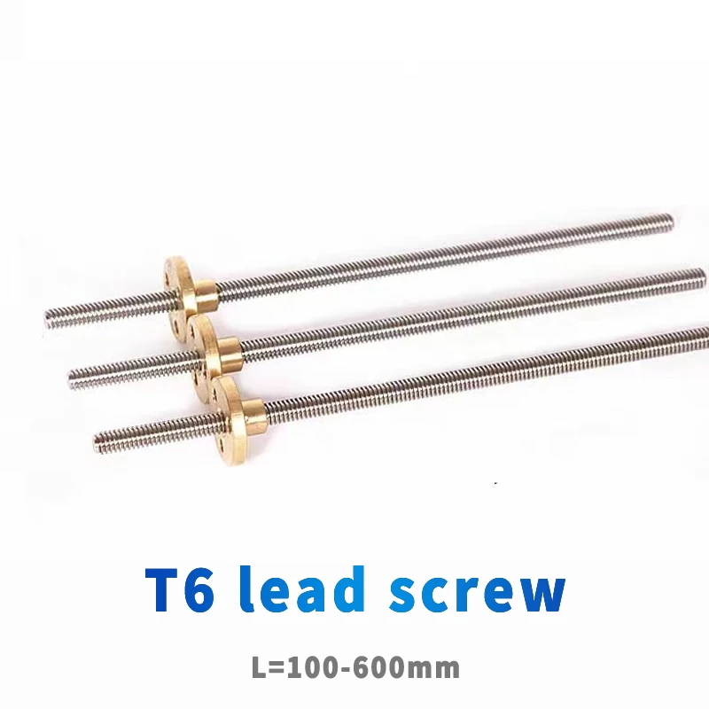 1PC 304 stainless steel T6 screw length 100mm-550mm lead 1mm/2mm/4mm/6mm  trapezoidal spindle 1PC With brass nut