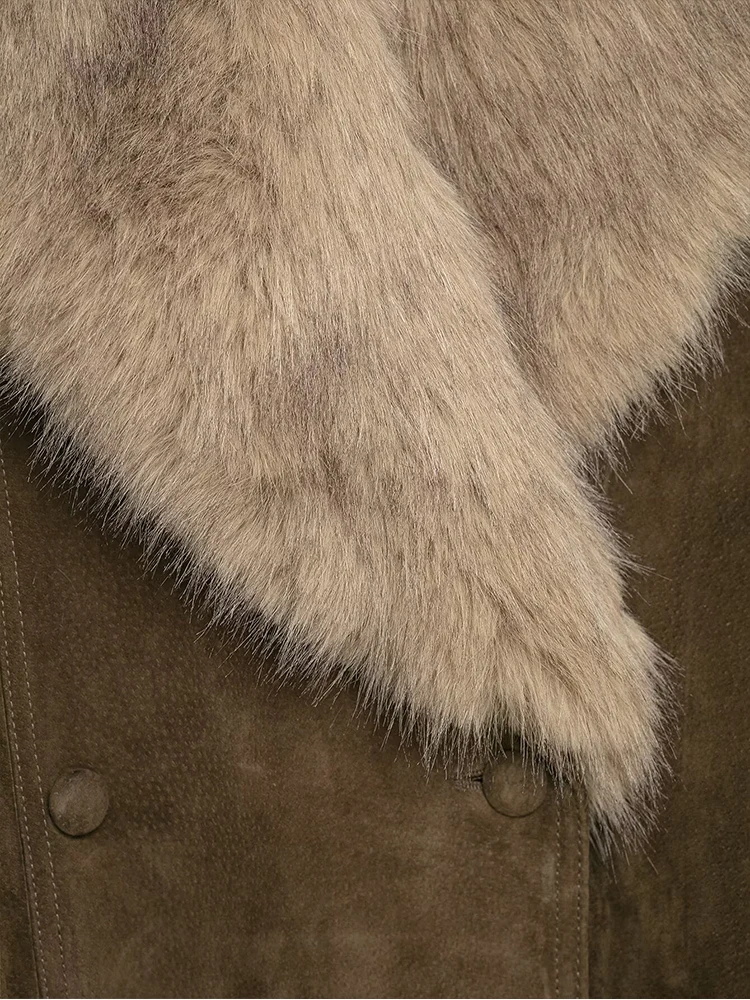    Elegante Frauen Wildleder Lose Jacke Mode Faux Pelz Kragen Zweireiher Jacke 2025, Winter High Street Kurze Streetwear