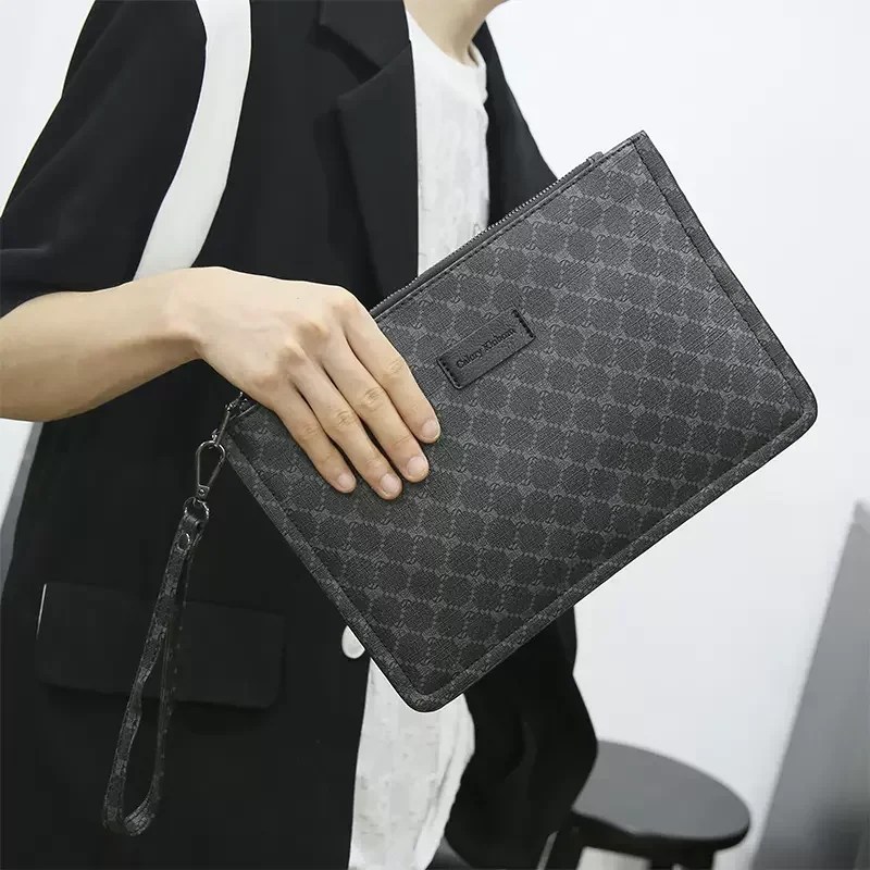 New Simple Plaid Fashion Men's Envelope Bag Fashion Men's Wrist Bag Ipad Handbag Mobile Phone Bag Casual Men's Clutch Bag