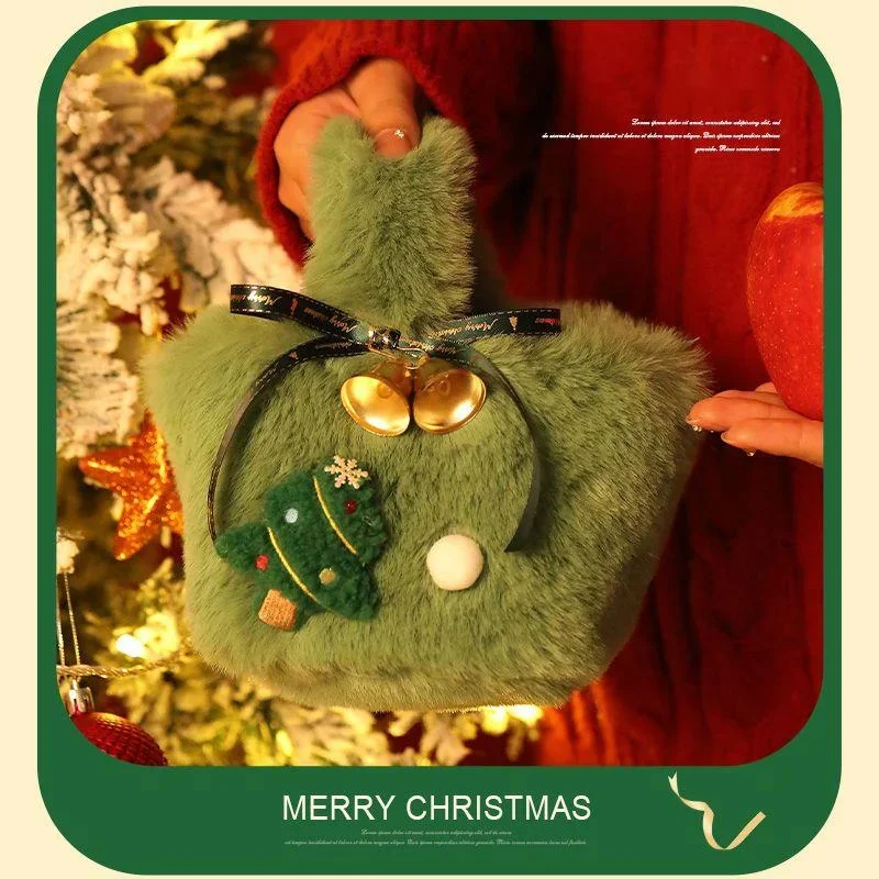 Christmas Apple Bag Y2K Christmas Gift Box Candy Christmas Eve Red Green Bell Apple Kids Gift Fluffy Bag Christmas Gift Bag New