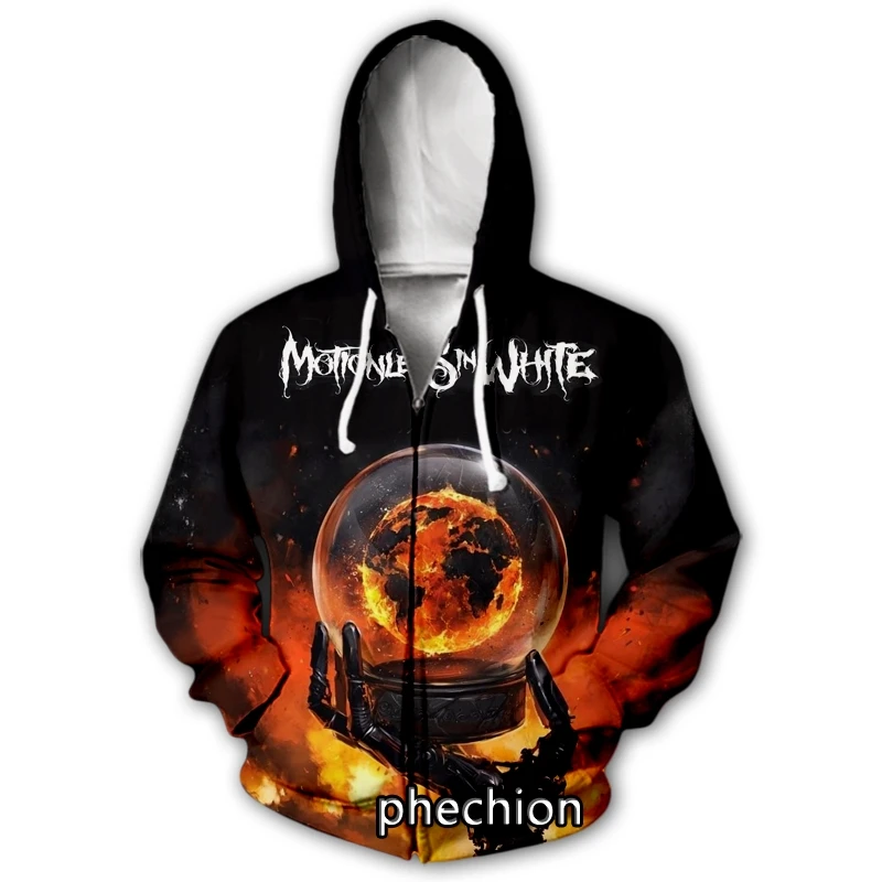 phechion New Fashion Men/Women Motionless In White 3D Print Long Sleeve Zip Hoodies Casual Men Loose Sport Zip Hoodies Tops J46