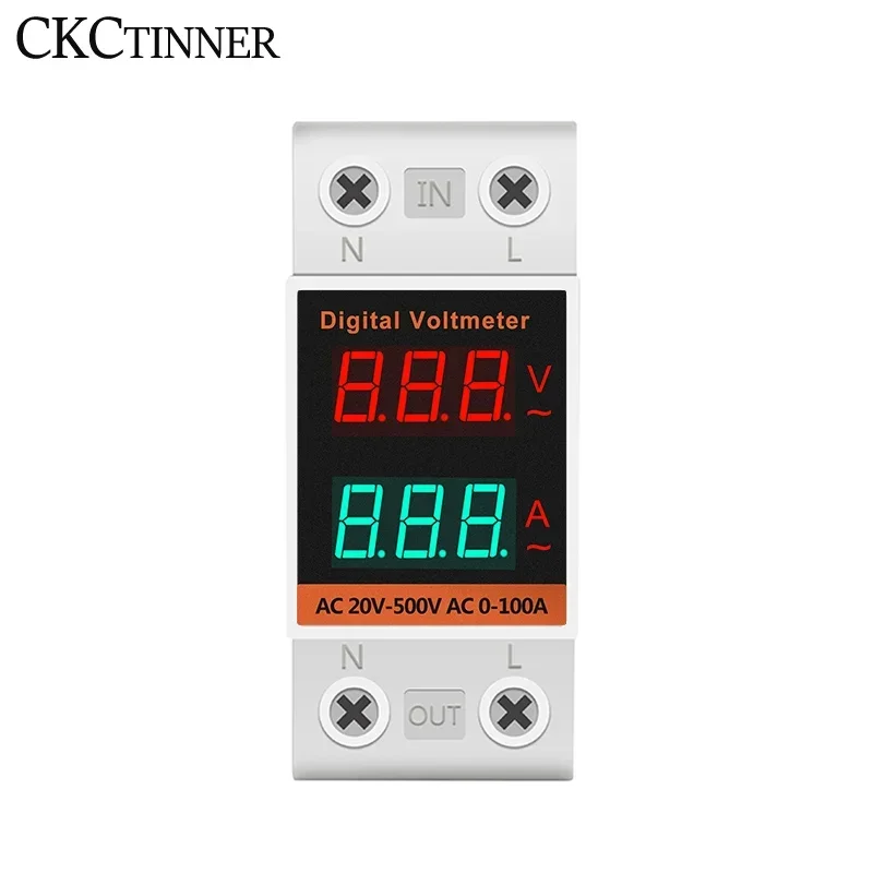 Din Rail LCD Dual Digital AC Voltmeter Ammeter  AC220V 380V Electricity Meter AC60-500V AC0.00-99.9A Amp Monitor