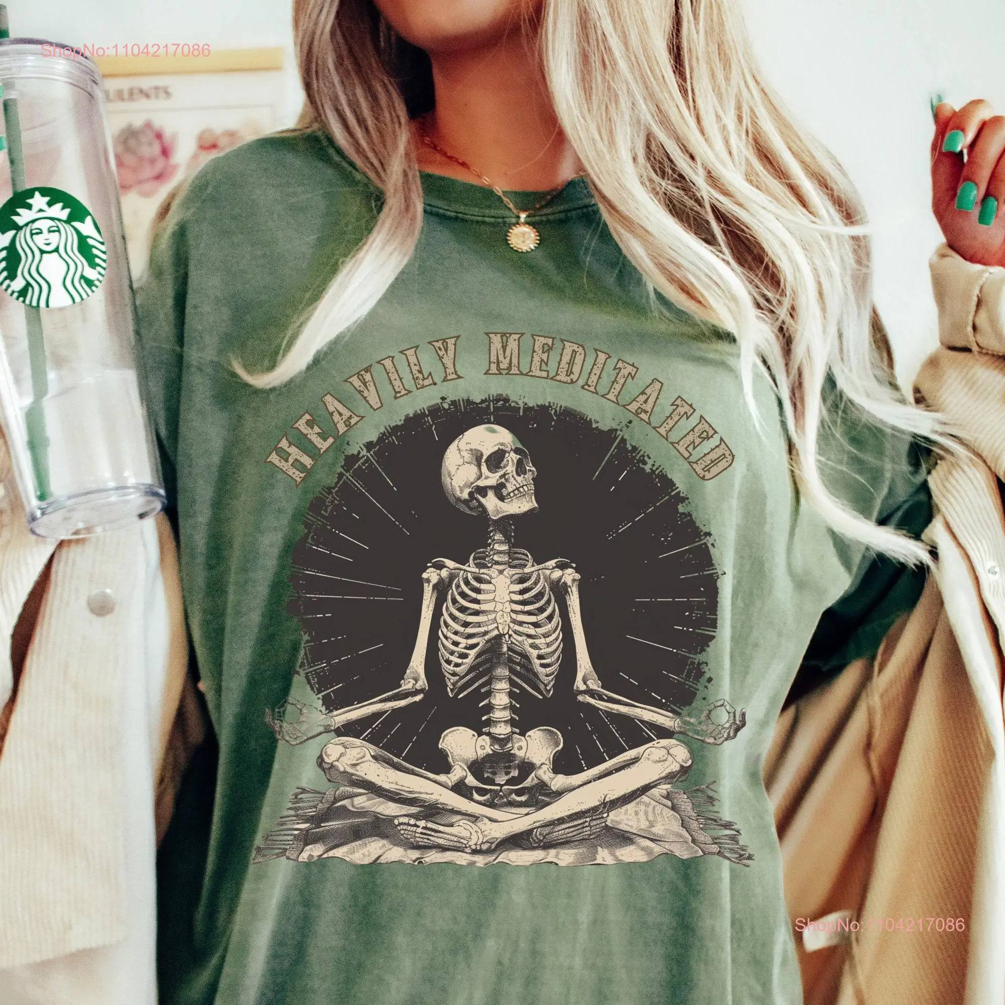 Heavily Meditated Skeleton T Shirt Mindful Meditation Meditating Comfort Colors Trending Now long or short sleeves