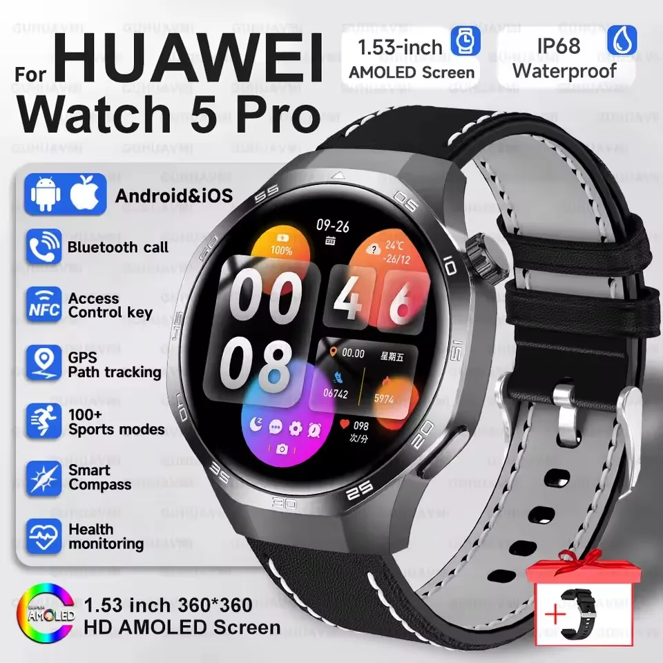 2025 Guhuavm Watch GT5Pro Smart Watch Men HD AMOLED Screen GPS Tracker Bluetooth Call Health Waterproof Smartwatches Heart Rate