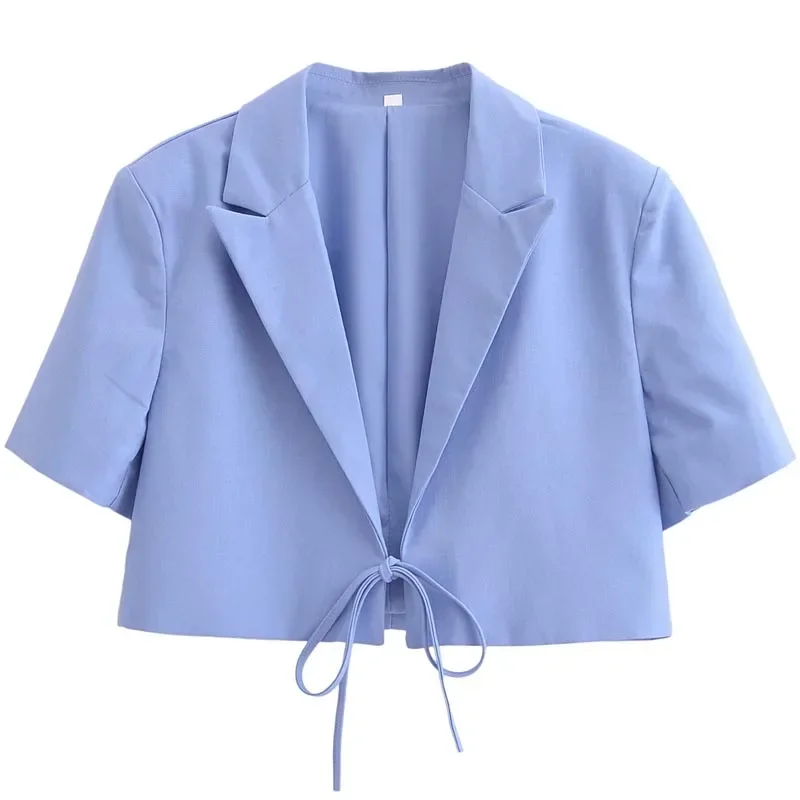 TRAF 2024 Blazer corto blu da donna Blazer da donna a maniche corte legato giacca corta estiva da donna Chic ed elegante giacche da donna