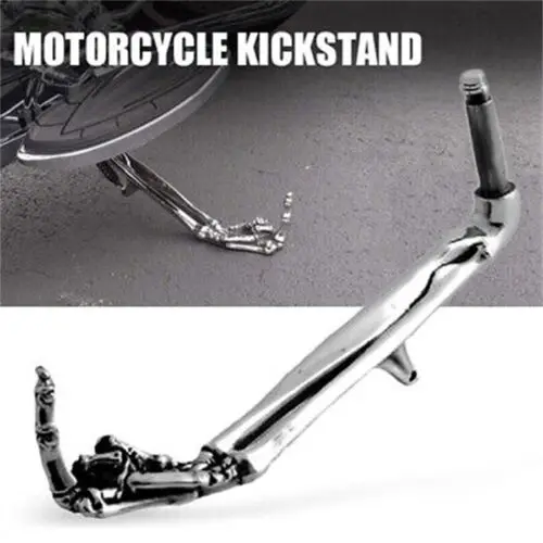 Gothic Unique Motorcycle Kickstand Foot Side Stand Kickstand Finger Kickstand Adjustable Motorcycle Silver Alloy Aluminum