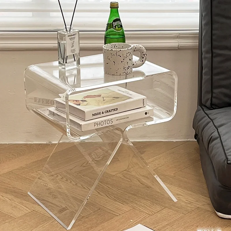 Mesita de noche moderna para decoración del hogar, gabinete lateral transparente de acrílico, mesa de almacenamiento para sala de estar, sofá