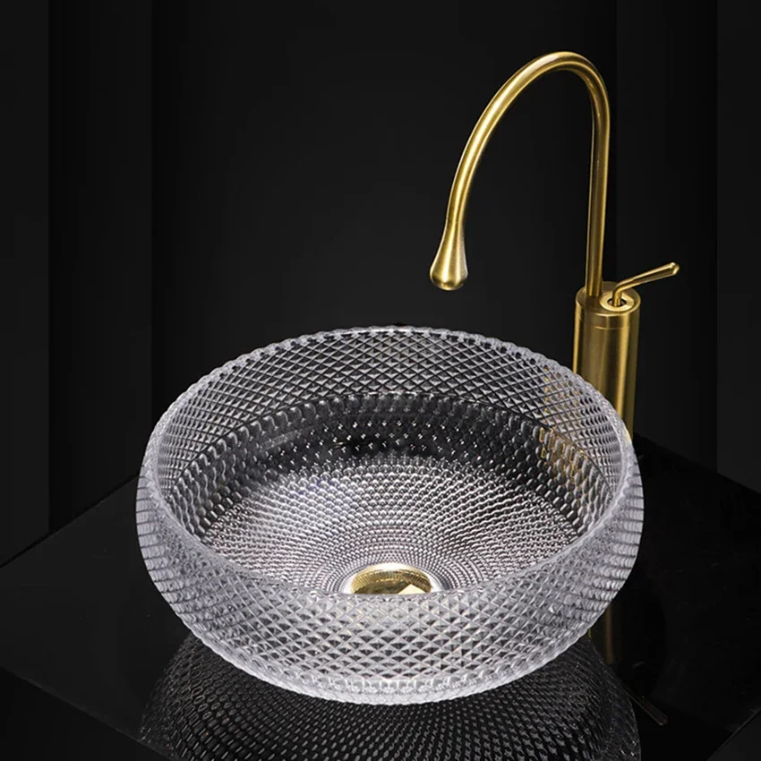 Transparent And Luxurious Glass Crystal Wash Basin Multi Color Design Hotel Bathroom Engineering Household Craft Tabletop Basin