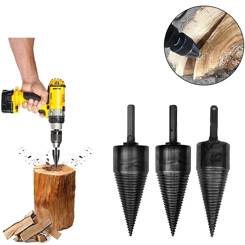Broca Divisor de Lenha Alargador de Cone de Madeira Broca de Passo Hex Redondo Haste Quadrada Soco Driver Ferramenta de Madeira