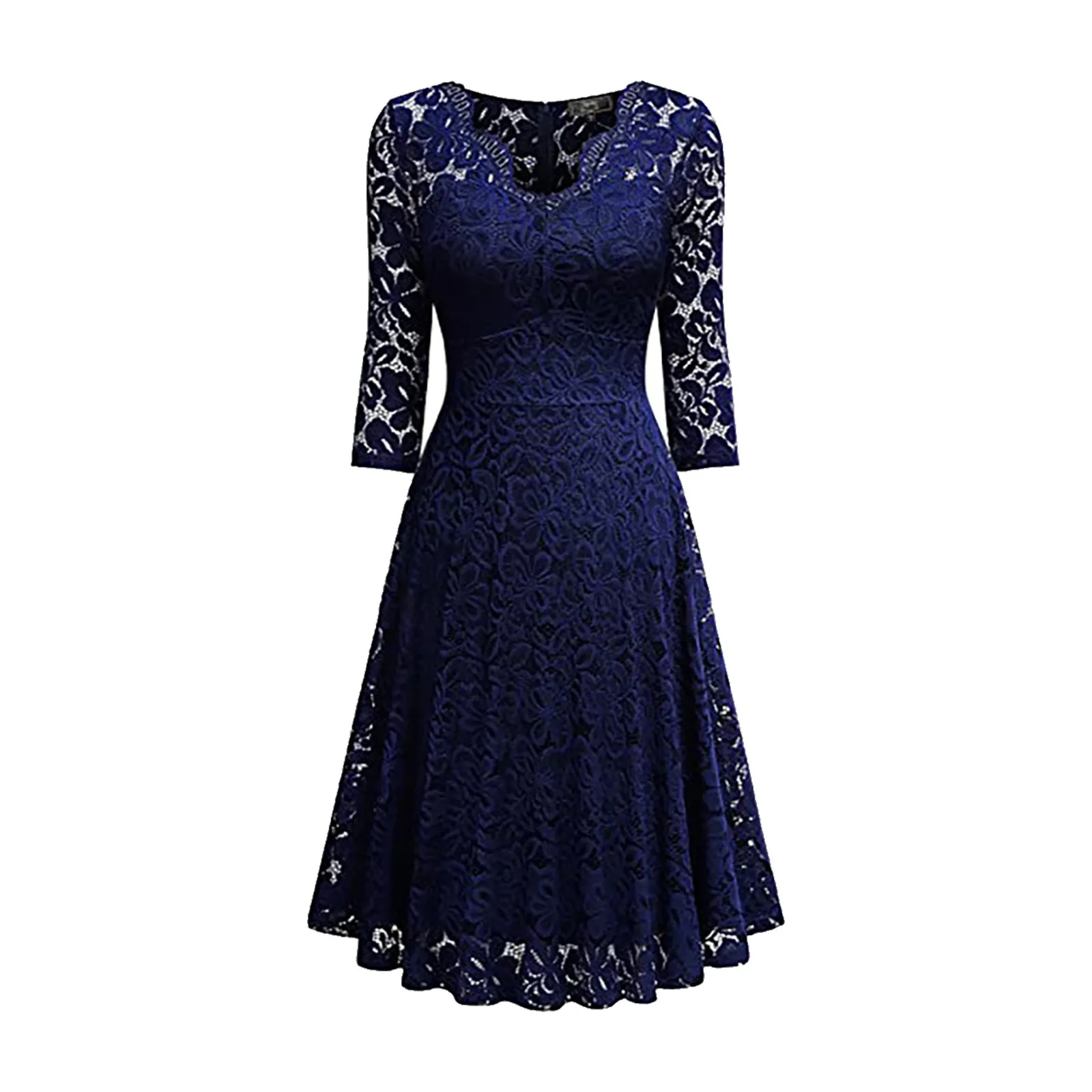 Women's Cocktail Dress Vintage Lace Embroidery Long Sleeve V-neck Midi Dress Elegant Party Evening Dresses For Women Vestidos