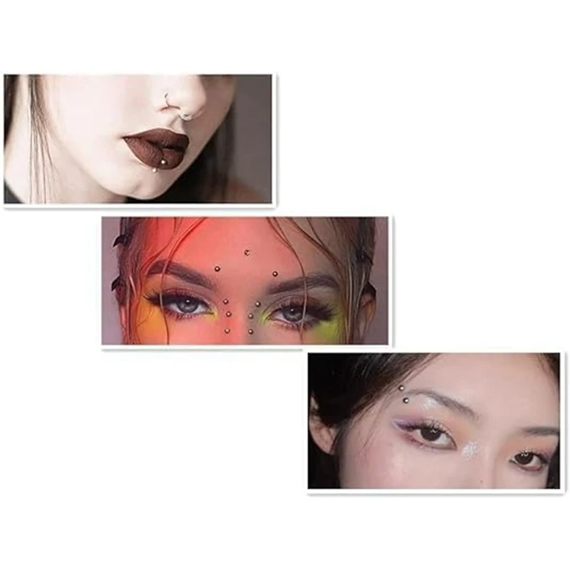 Fake Eyebrow Ring Fake Lip Labret Studs Replacement Balls Spike with 100pcs Sticker Non-Piercing Body Jewelry Fake Skin Piercing