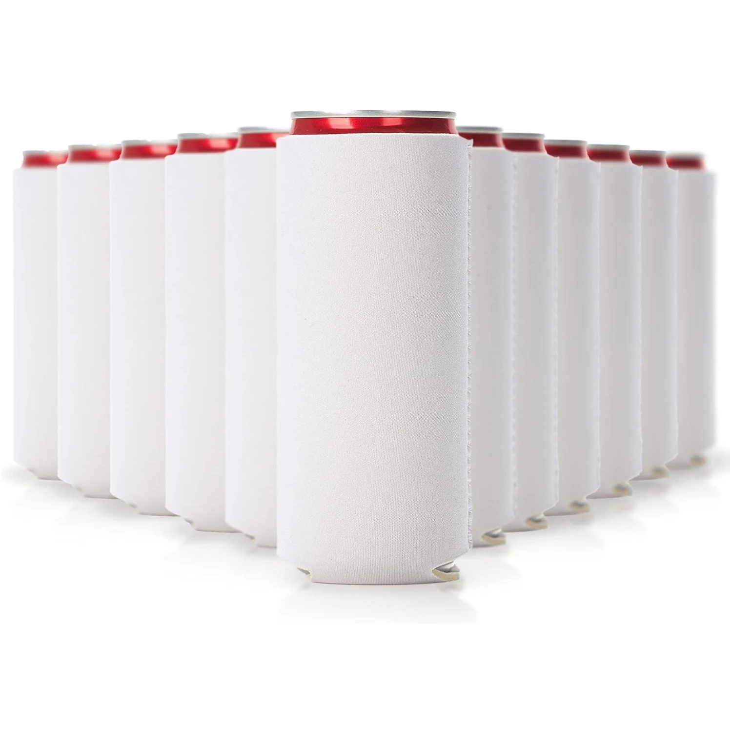 12-Pack White Neoprene Slim Can Cooler Sleeves,Drink Holders Bottle Protectors for Beer and Soda Sublimation.