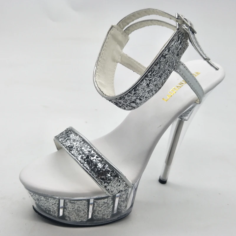 Roman Hollow Narrow band Crystal Spool heels Women's Sandals 6 inches Super High heeled shoes 15CM Models Stage Cross dressing