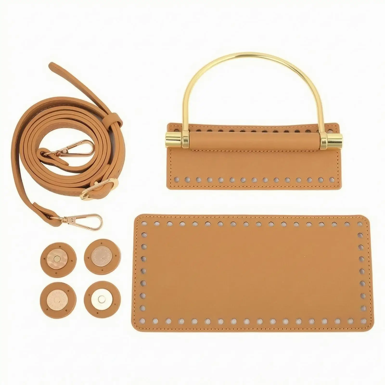 Women Handbag Craft Set with Pre Punched Purse Base Handle and Metal Clips for Custom Knitted Bags DIY Accessories