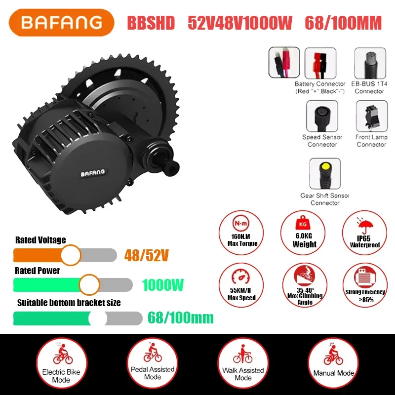 Bafang 48V 52V 1000W Mid Drive Motor EBike KitsPowerful Bicycle Engine Electric Bike Conversion Kit BBSHD BBS03  BB 68/100mm