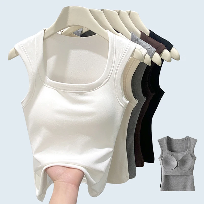 2026 New Wide Shoulder Strap Women's Vest with Chest Pad Summer All-match I-shaped Vest Slim Fit Base Top Fashion Outer Wear