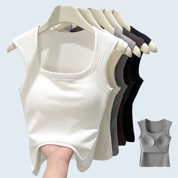 2026 Women’s Wide Strap Slim Fit Tank Top with Chest Pad 1