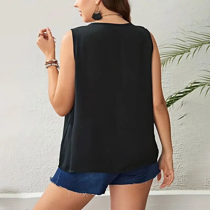 Top Women Casual Fashion Black V Neck Sleeveless Summer Clothes Large Vest Tank Tops T-shirts Plus Size Female