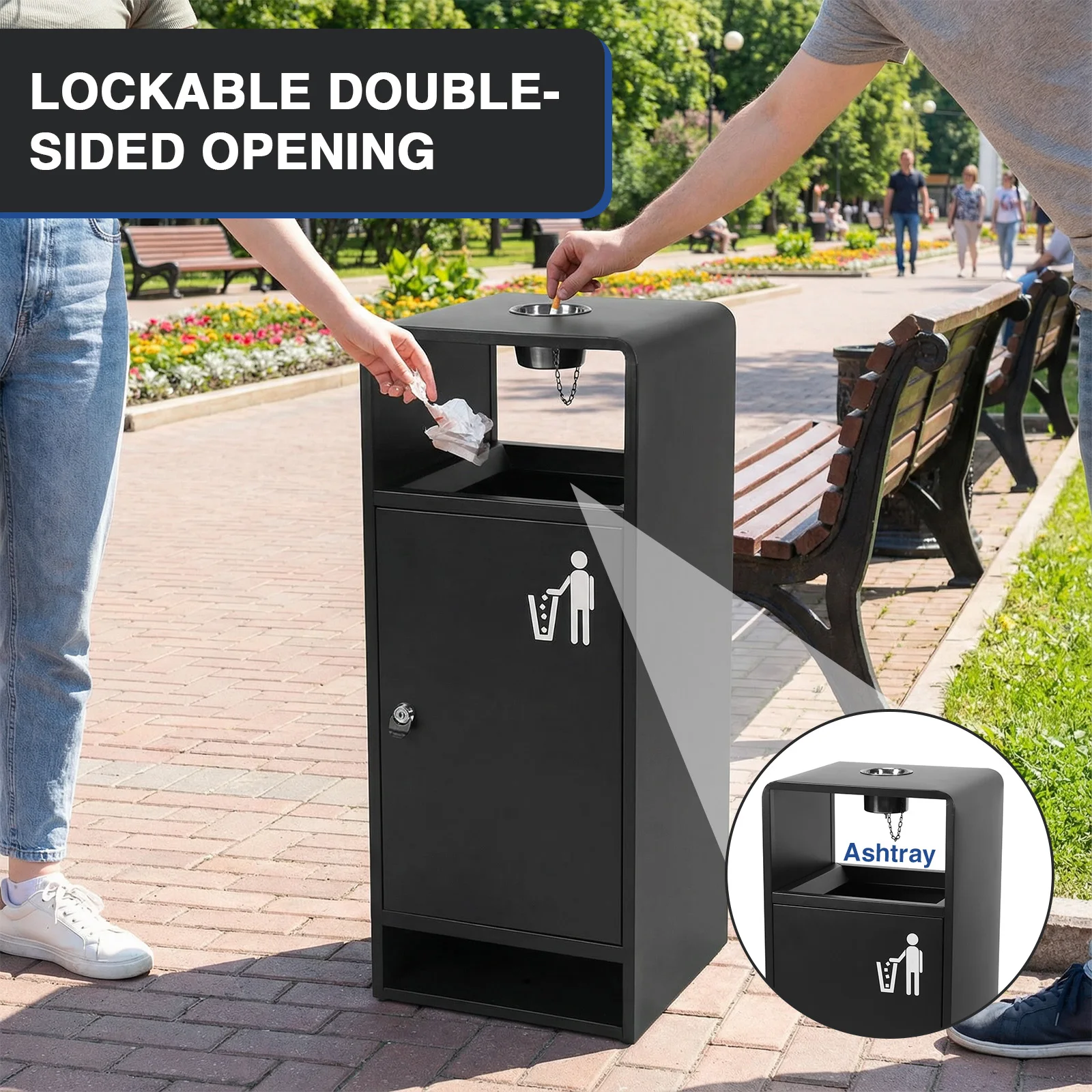 

40L/10 Gallon Stainless Steel Standing Garbage Can Four-Side Openings Outdoor Waste Container for Restaurant Hotel Shopping Mall