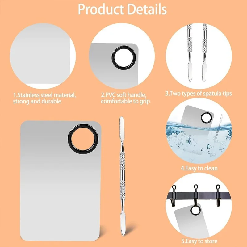2/1PCS Professional Makeup Color Palette Set Stainless Steel Square Mixing Palettes with Spatula for Makeup Artists Beauty Tools