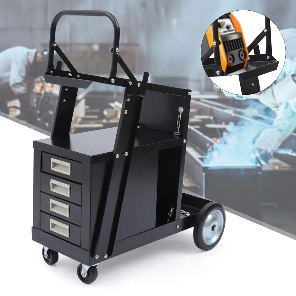 Welding Welder Cart MIG TIG ARC Plasma Cutter Tool Tank Storage 4 Drawer Cabinet