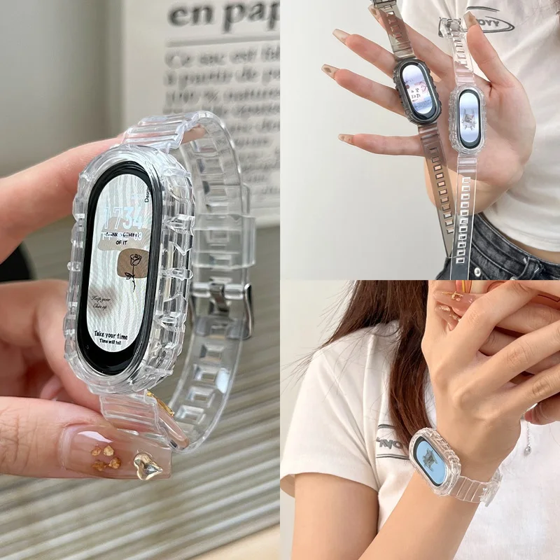 

Clear Silicone Strap For Xiaomi Mi Band 10 9 NFC Stylish Sport Glacier Bracelet Armor Smartwatch Accessories Watchband for 8 7 6
