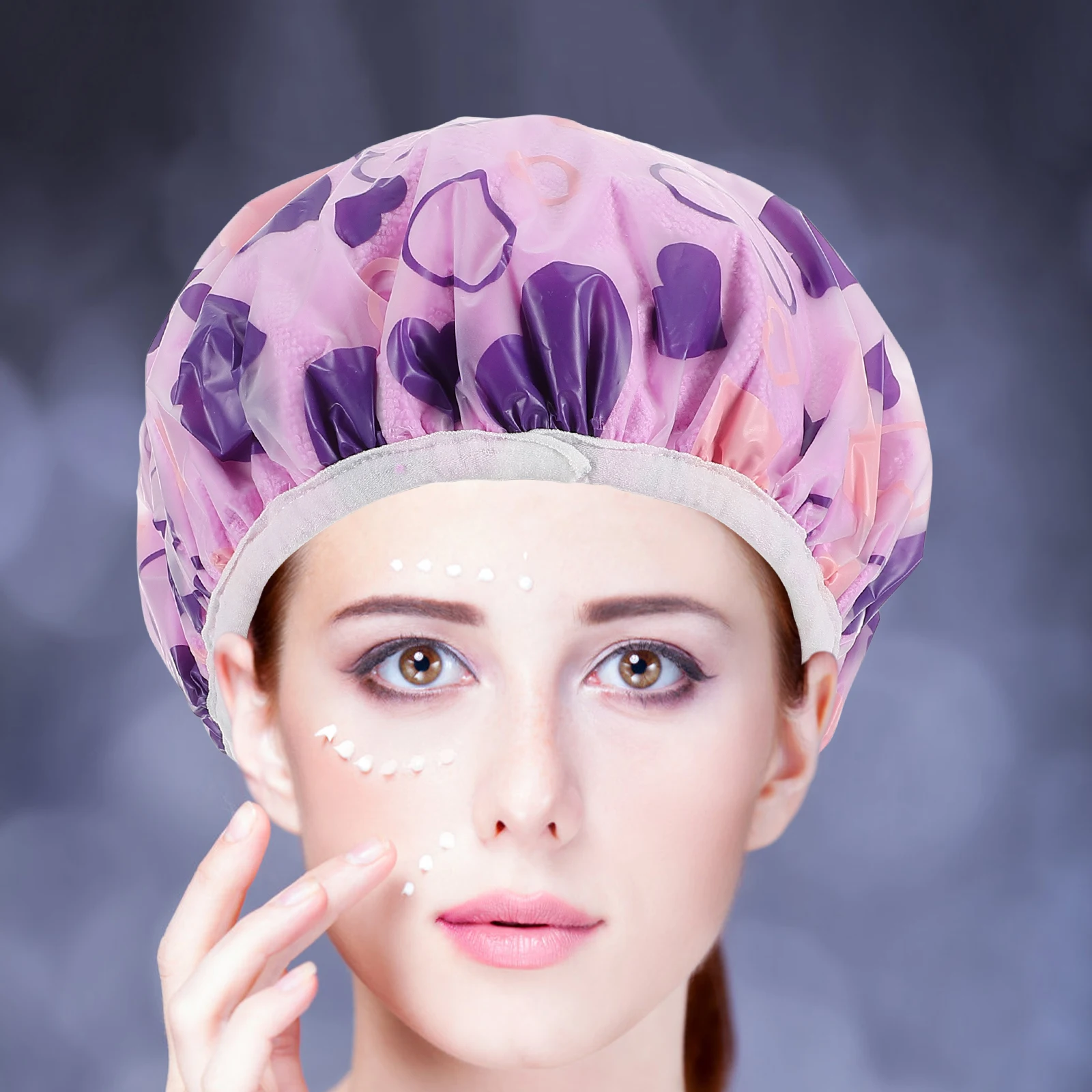

Shower Cap Girls Elastic Band Bath Hat Baby Cute Violet Hair Bonnet Curly Towel Travel