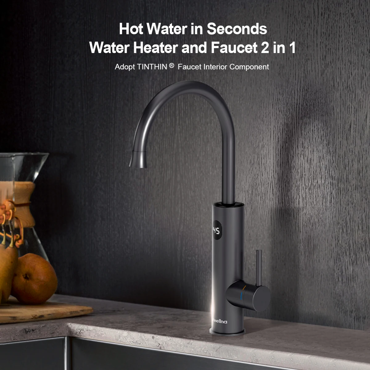 Image of Briwellna Tankloser Durchlauferhitzer-Wasserhahn 220V Elektrischer Wassererhitzer-Wasserhahn 360 Grad Schwenkbarer Auslauf Küchen-Wassererhitzer